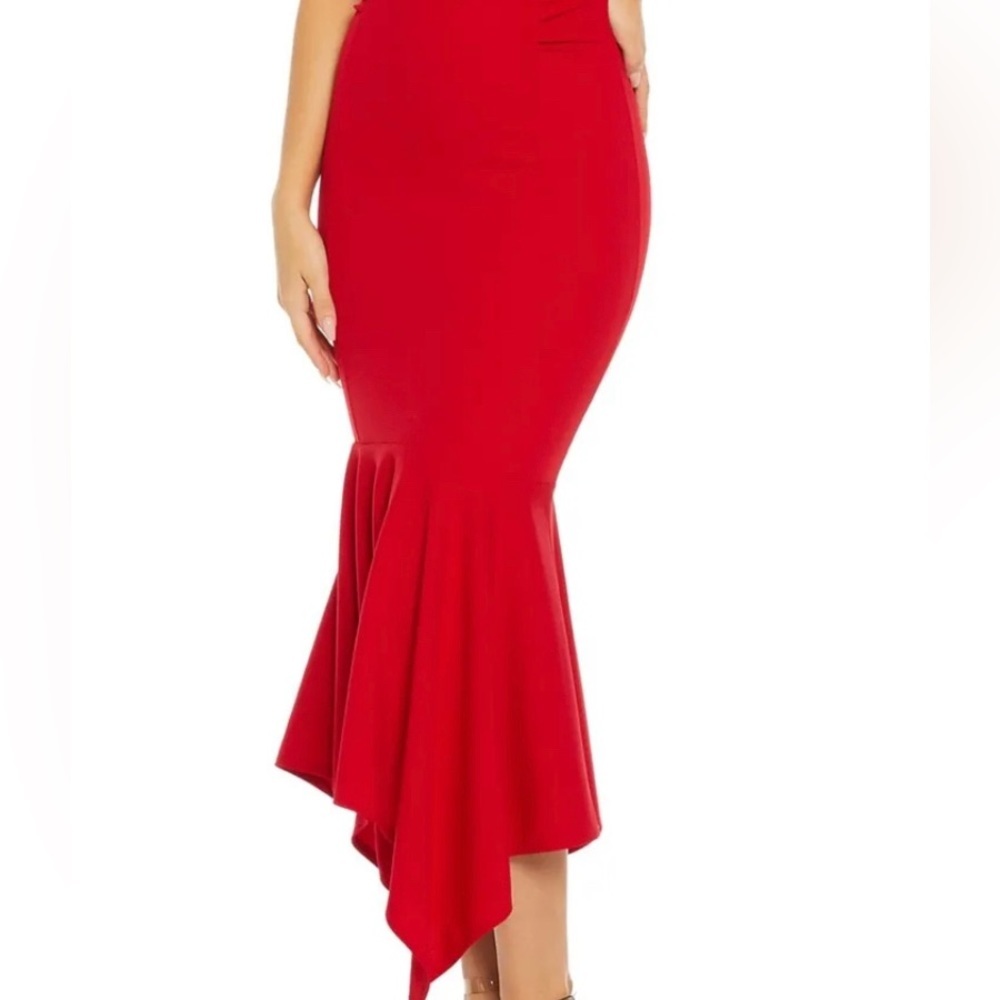 QUIZ Women’s Formal Dress Size 14 Red Handkerchief-hem Gown Off Shoulder Mermaid - Picture 6 of 6